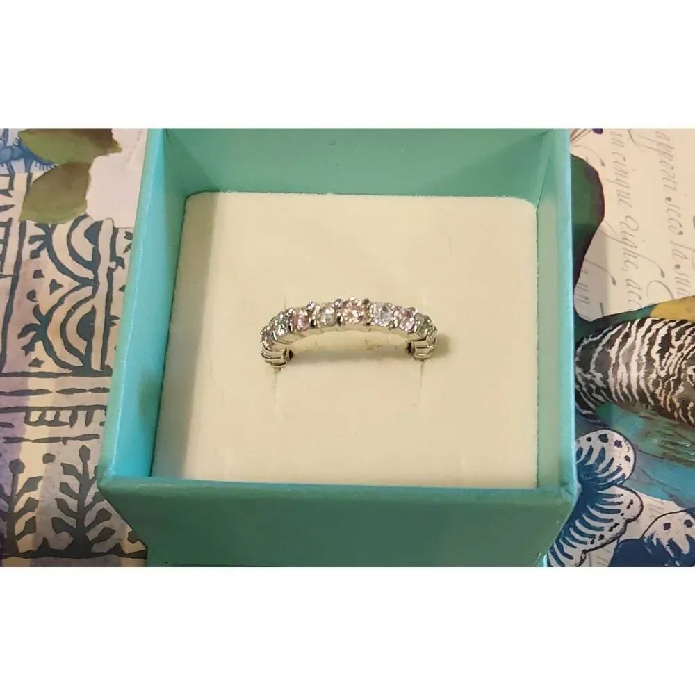 Sterling Silver/Platinum 2 Ct. Round Pink & White Sapphire Eternity Band Ring #9